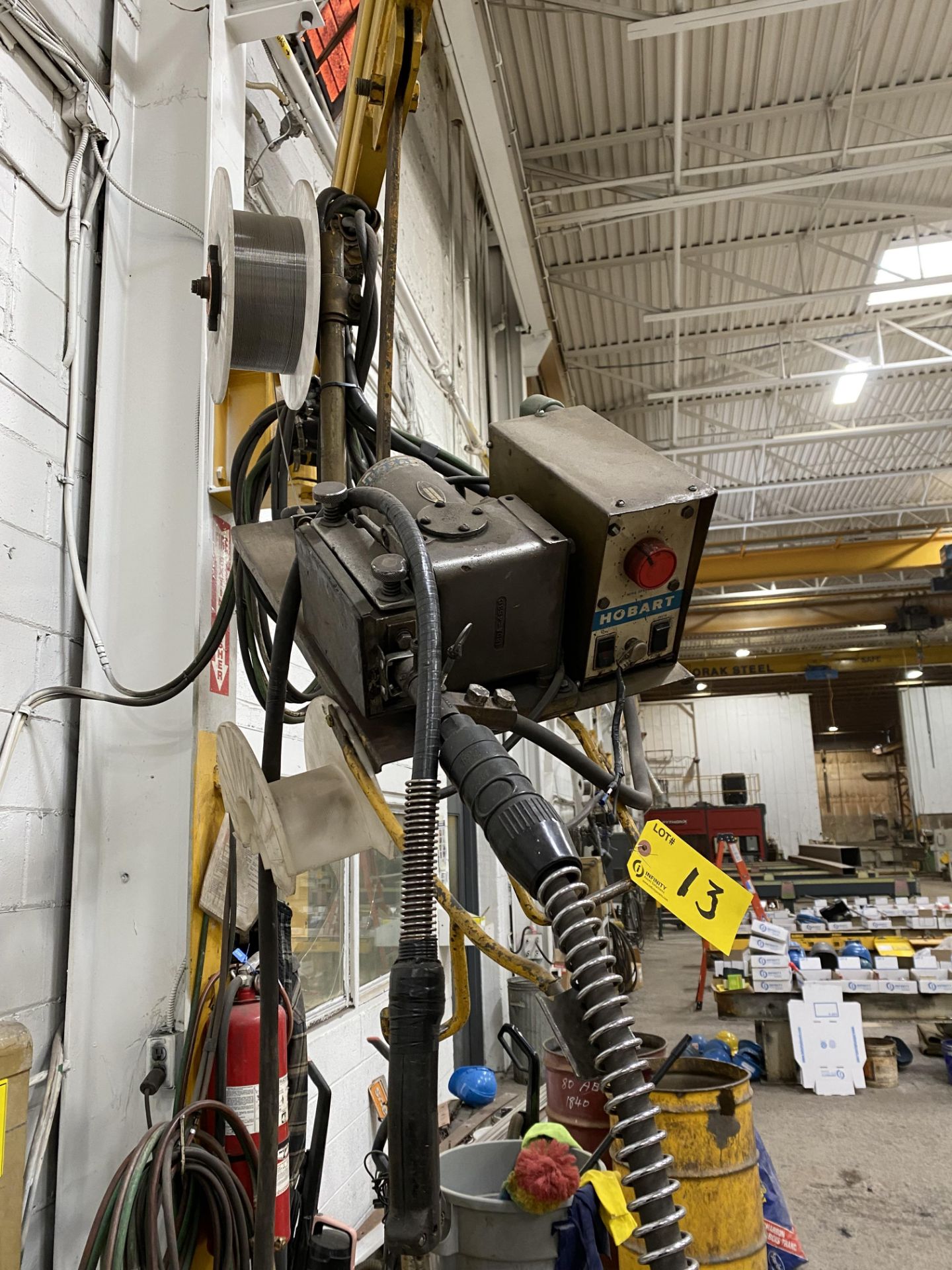 HOBART MEGA-FLEX 650 RVS MIG WELDER W/ HOBART WIRE FEEDER, CABLES AND STAND - Image 6 of 7