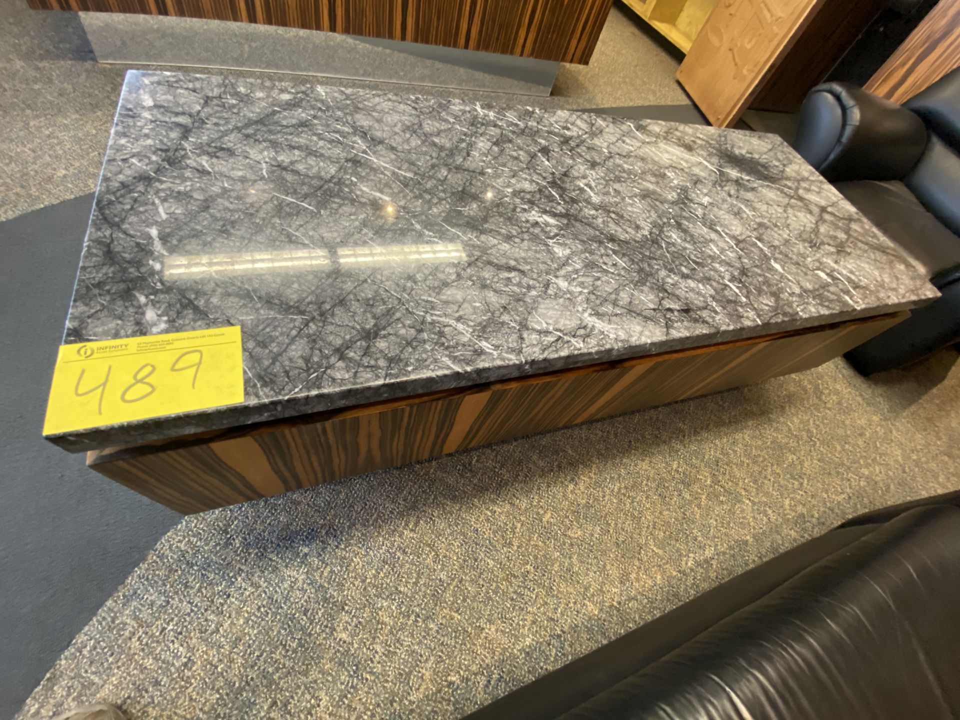 ROSEWOOD MARBLE DESK SET, CREDENZA, TABLE, FILE CABINET, HIGH BACKC HAIR - Image 3 of 7