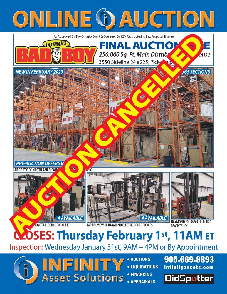 AUCTION CANCELLED - Lastman's Bad Boy Furniture Final Auction Sale