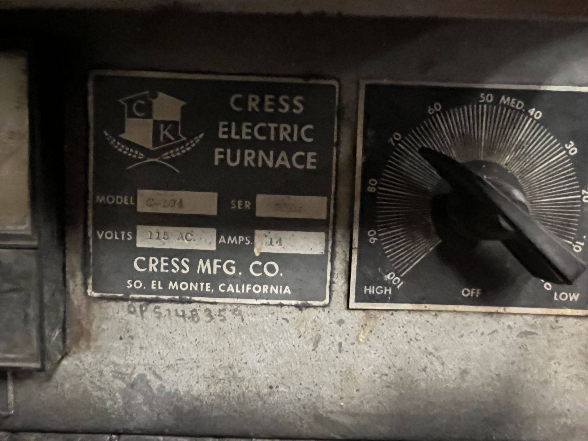 CRESS MFG. CO. ELECTRIC FURNACE MODEL C-104, S/N 7502 - Image 3 of 5