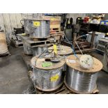 LOT OF (7) SPOOLS OF NATIONAL STANDARD WELDING WIRE NS-430 W/ (3) WELDMATIC MODD WD12 WIRE FEEDERS