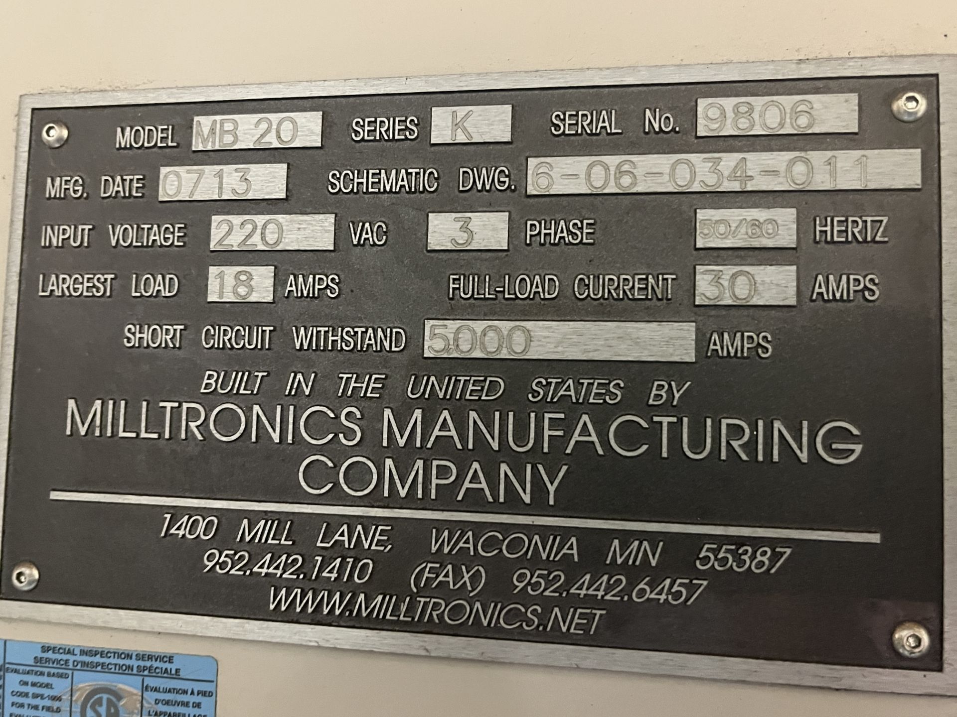 2013 MILLTRONICS MB20 CNC VERTICAL MILLING MACHINE, CENTURION 7 CNC CONTROL, 6” X 16” TABLE, S/N - Image 2 of 9