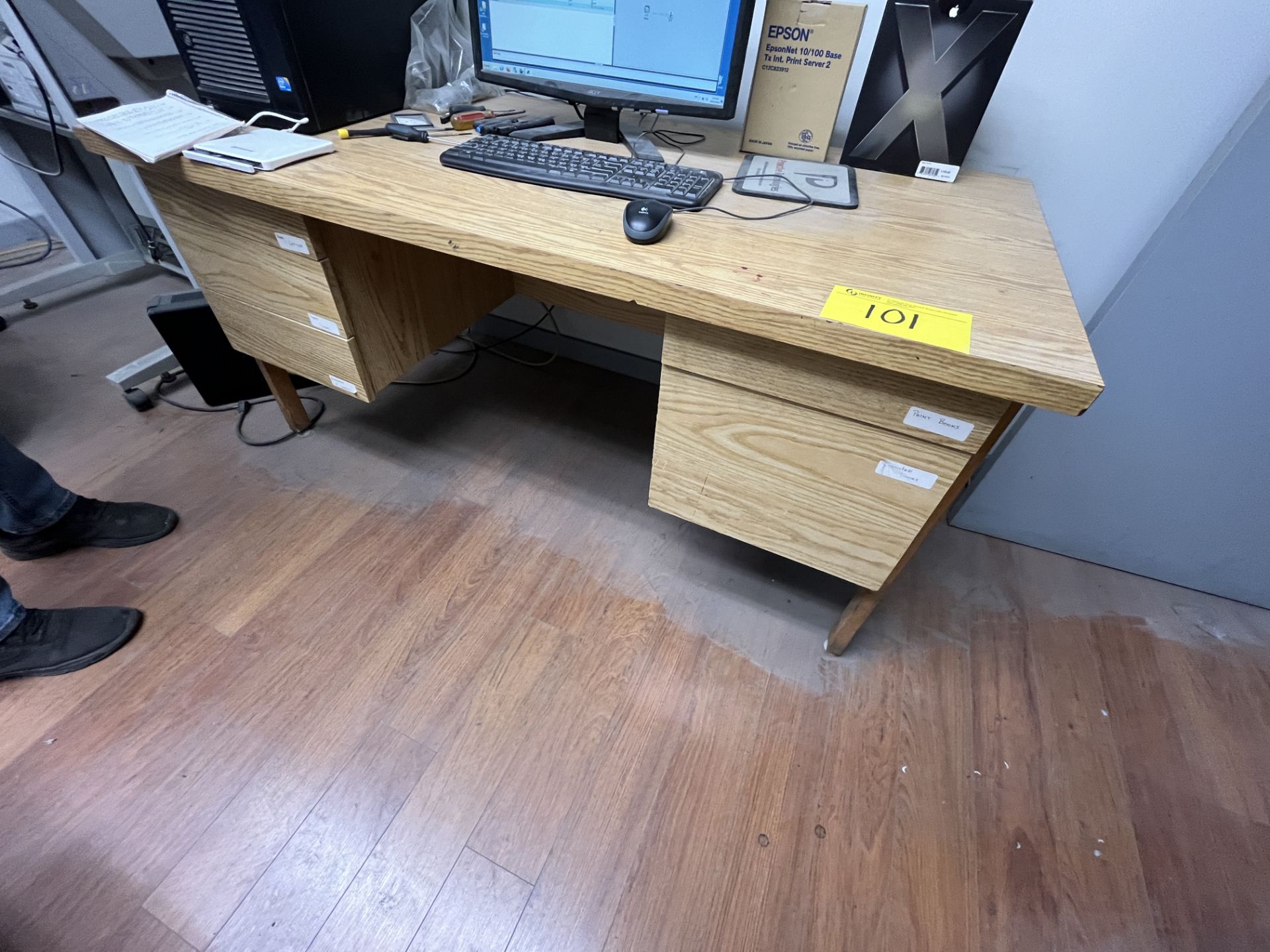 DESK, CHAIR, 3-DOOR CABINET (NO CONTENTS)