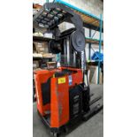 RAYMOND E4RTF ELECTRIC REACH TRUCK, 4,000LB CAP., 122” MAX LIFT, 24V, S/N 812-ERTF-4156 W/ BATTERY