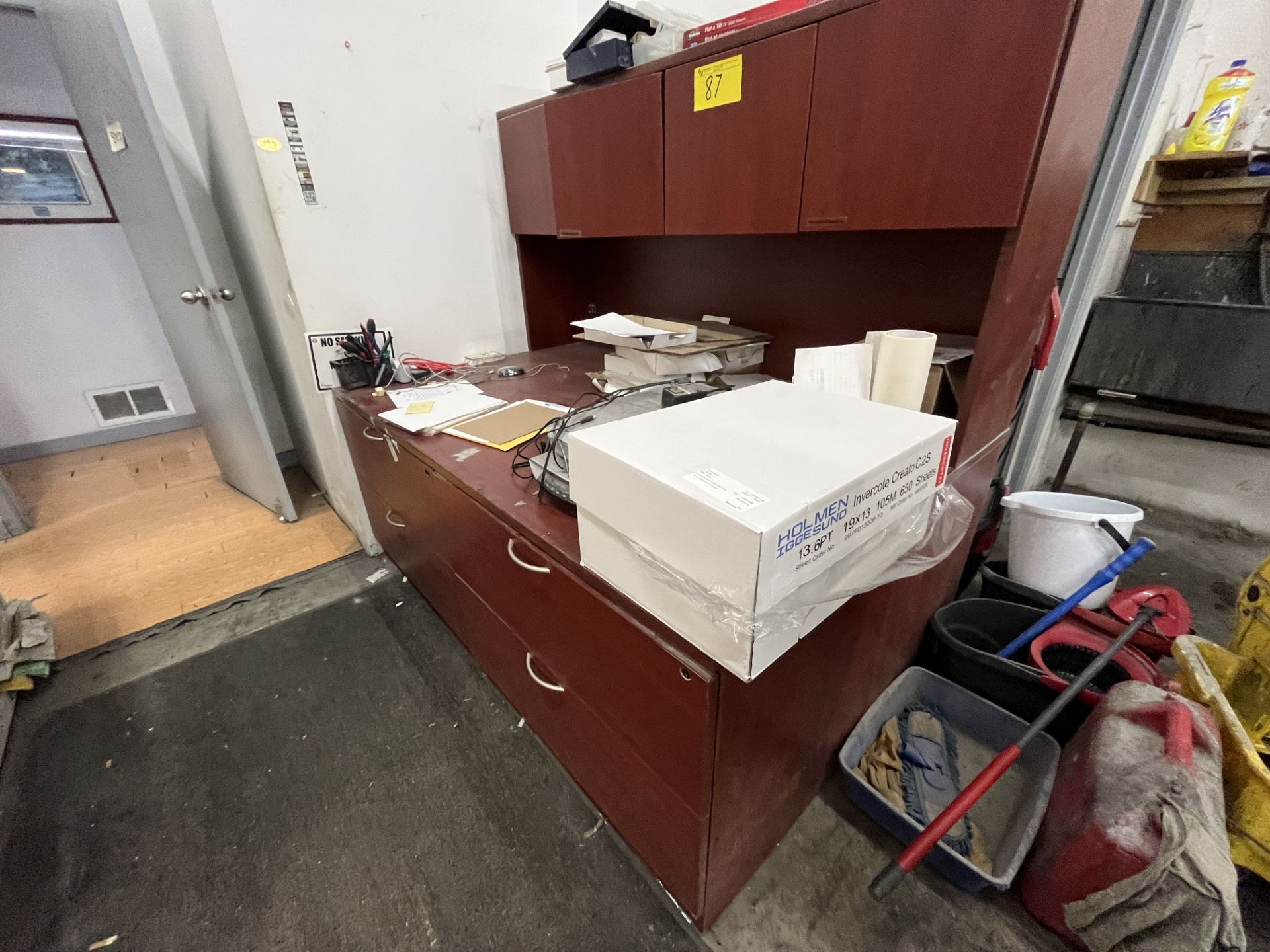 OVERSIZED CREDENZA AND DESK W/ HUTCH (NO CONTENTS)