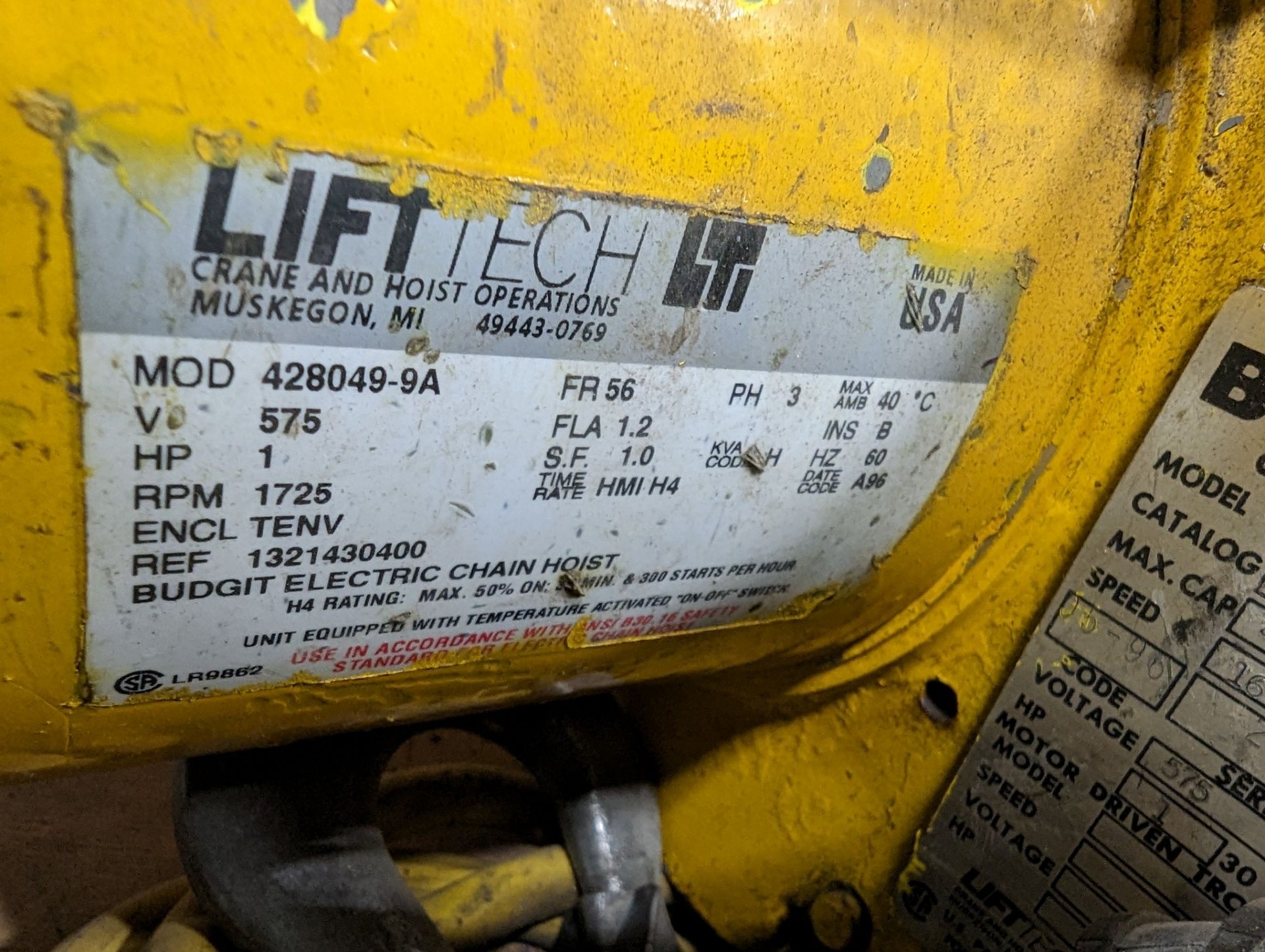 BUDGIT 11689106 ELECTRIC HOIST, 1-TON CAP. W/ DEMAG PENDANT CONTROL - Image 5 of 7