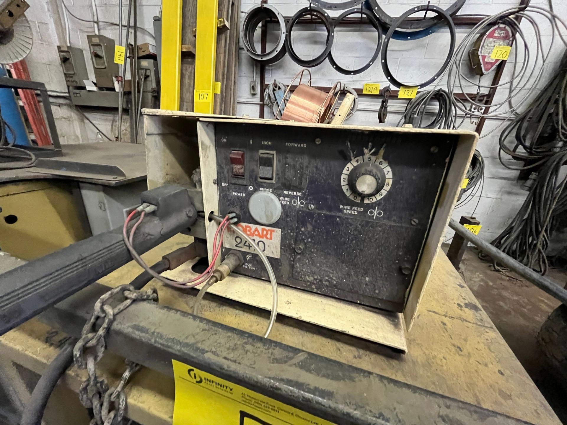 HOBART EXCEL-ARC 8065CV WELDER W/ HOBART 2410 WIRE FEEDER, CART, CABLES (NO TANKS) - Image 5 of 6