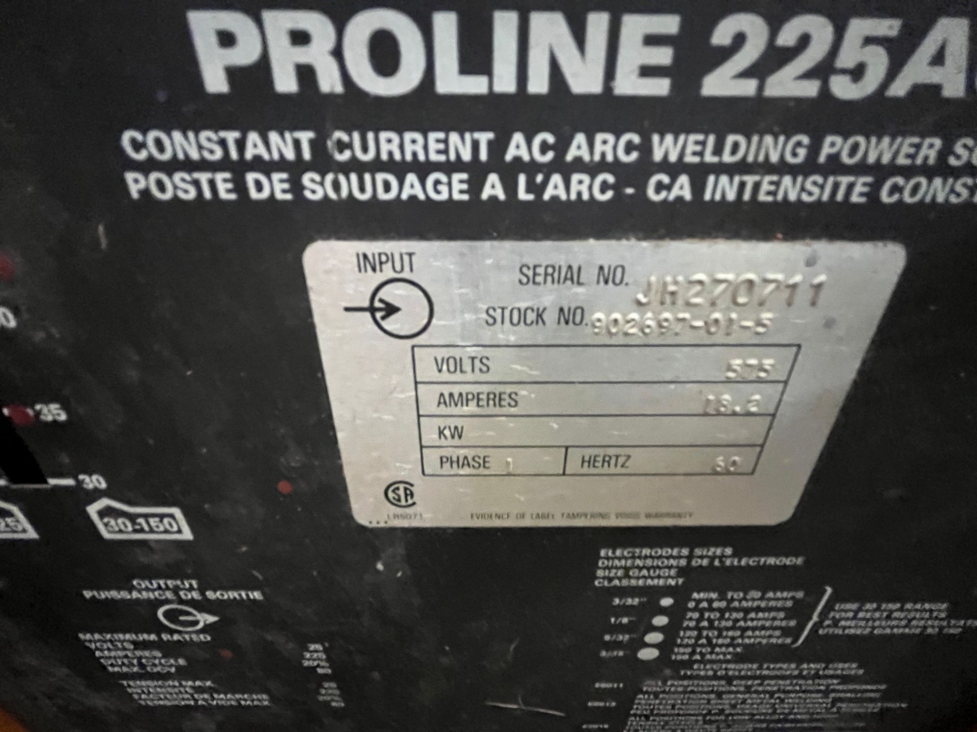 PRO-LINE 225AC MIG WELDER W/ CABLES, CART (NO TANKS) - Image 2 of 4