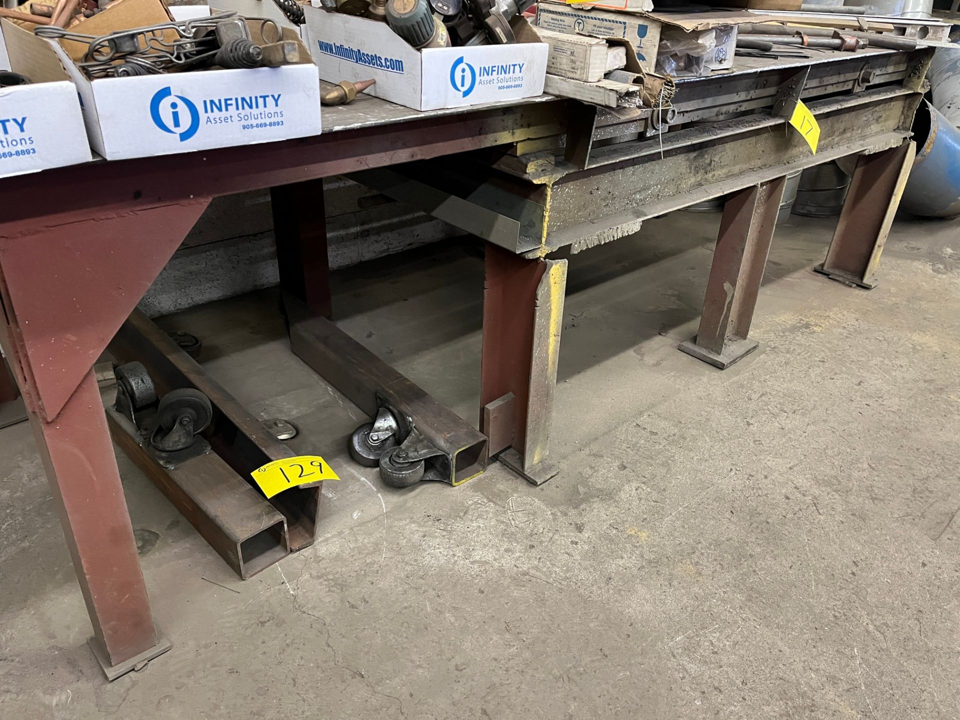 APPROX. 9'L X 3.5'W WELDING TABLE W/ SQUARE INSERT PLATE