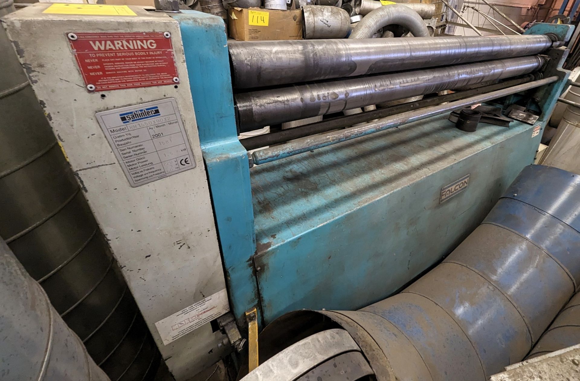 2001 SAHINLER / FALCON RM 1550X90X2 MOTORIZED PLATE ROLLS, 5’ X 14GA CAP., S/N 1581 (RIGGING FEE $ - Image 3 of 10