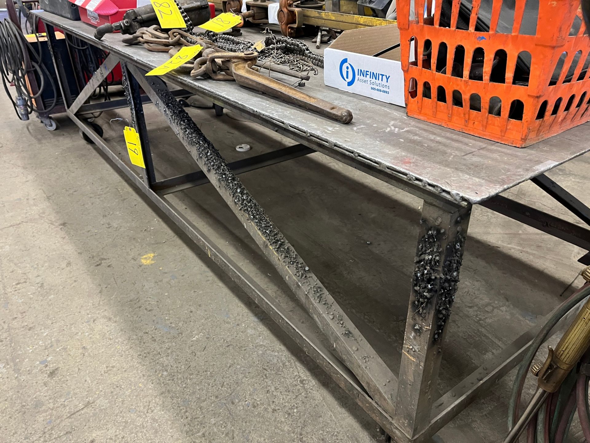 PORTABLE STEEL WELDING TABLE, APPROX. 10'L X 4'W X 1/2" PLATE TOP (NO CONTENTS) - Image 2 of 3