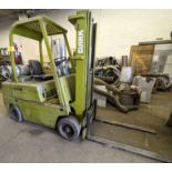 CLARK C506 PROPANE FORKLIFT, APPROX. 6,000LB CAP., 3-STAGE MAST, SOLID TIRES, COMES W/ MANUAL (NO