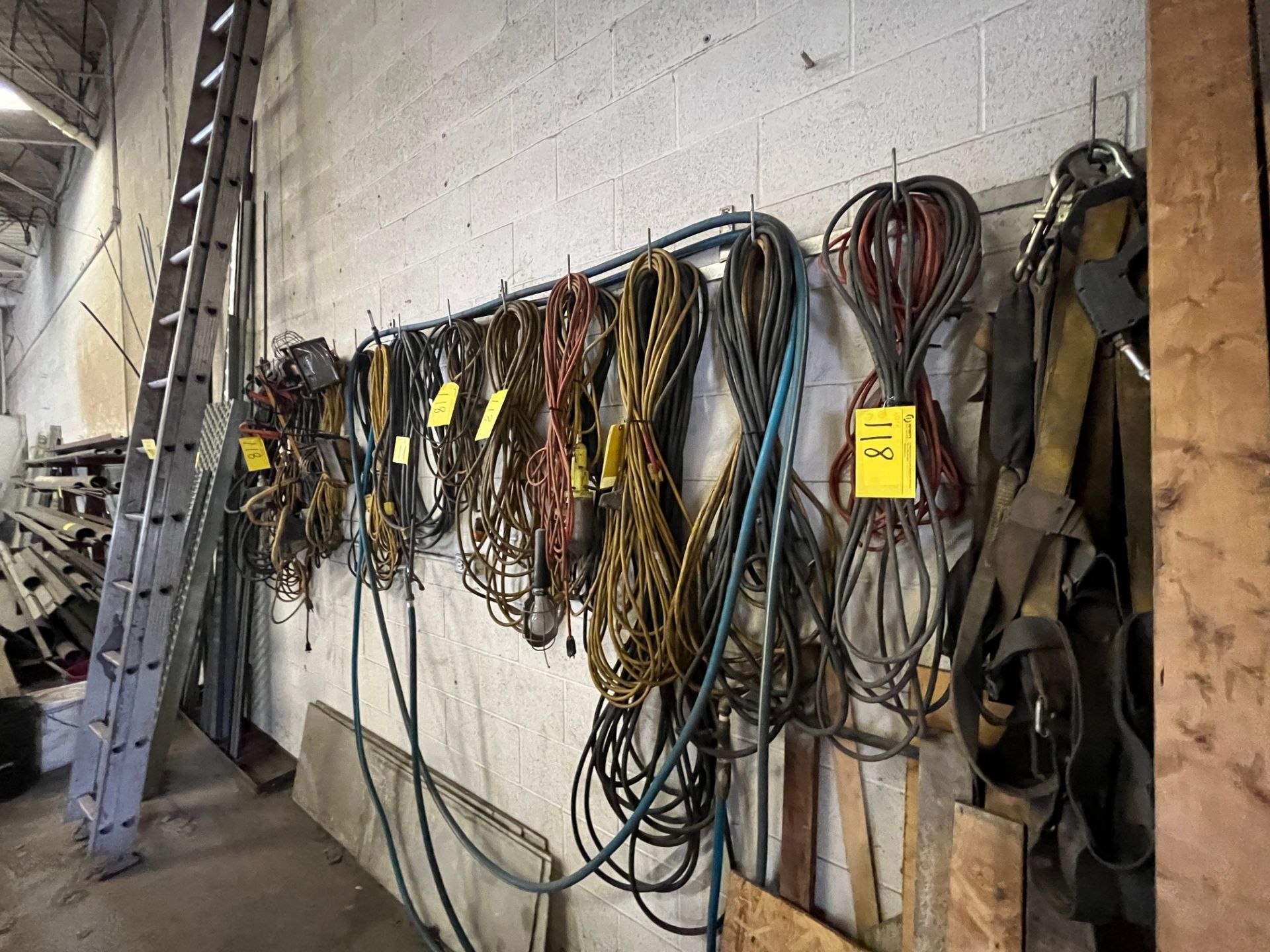 LOT OF HANGING EXTENSION CORDS AND RACK - Image 2 of 3