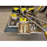 LOT OF (6) BOXES OF SAWS, CUTTERS, LIGHTS, PLUMBING COUPLINGS, GRINDING POLLISHING TOOLS