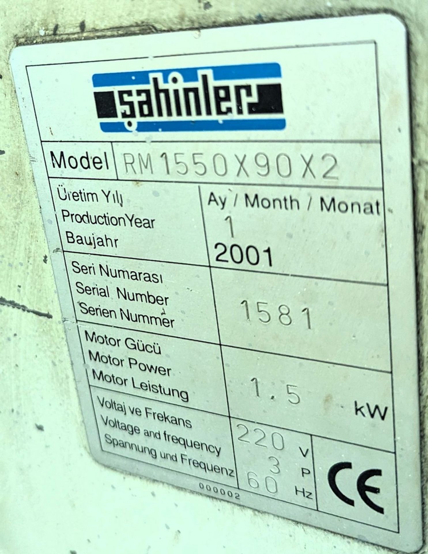 2001 SAHINLER / FALCON RM 1550X90X2 MOTORIZED PLATE ROLLS, 5’ X 14GA CAP., S/N 1581 (RIGGING FEE $ - Image 6 of 10