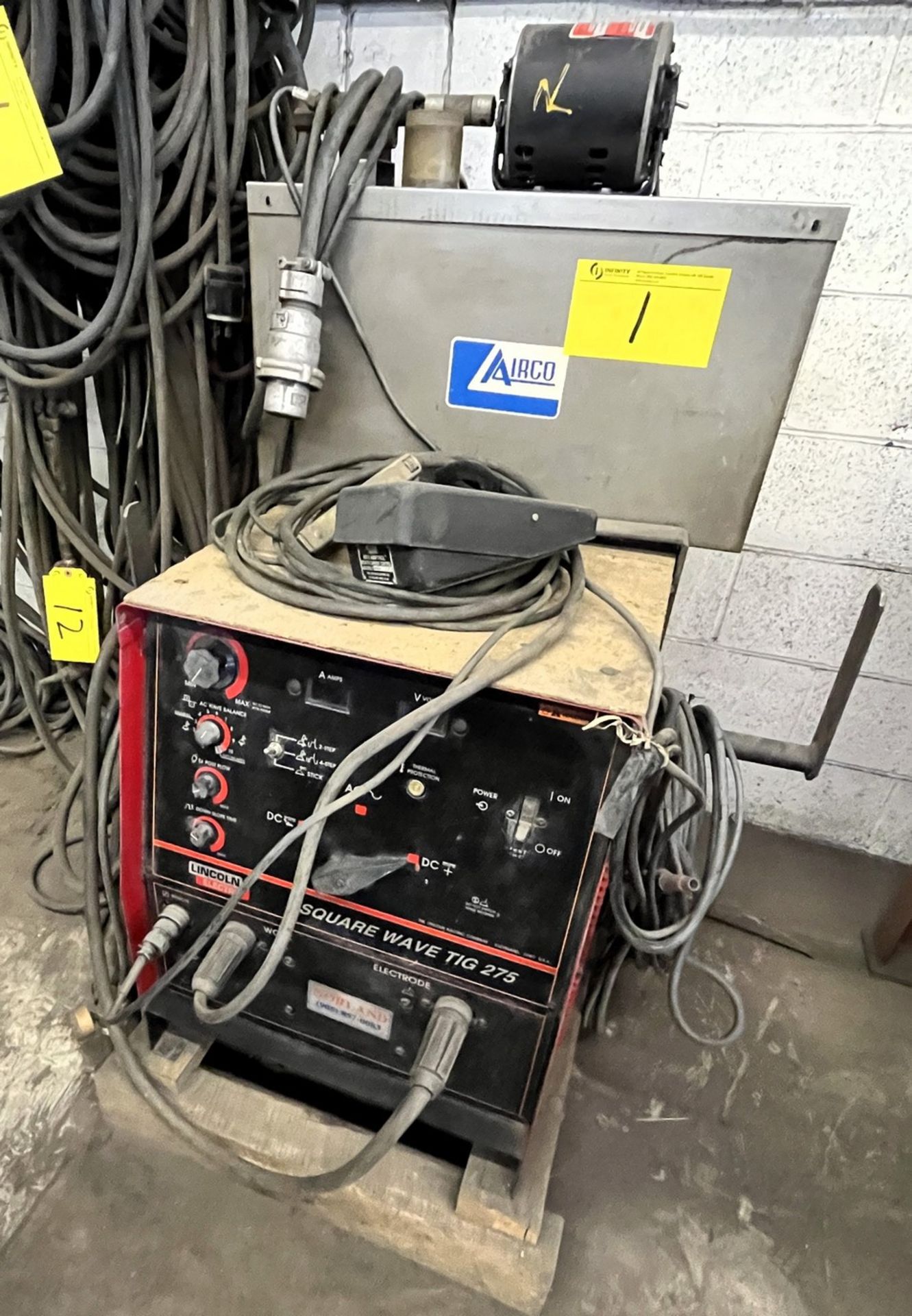 LINCOLN ELECTRIC SQUARE WAVE TIG 275 WELDER W/ AIRCO COOLING UNIT, CABLES, ETC. (NO TANKS)