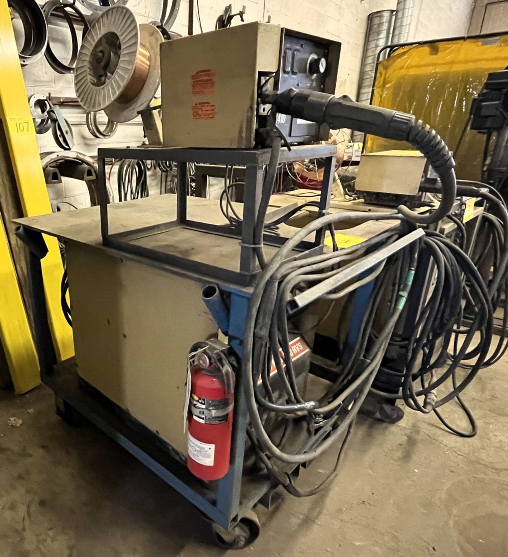 HOBART MEGA MIG 450 RVS WELDER W/ HOBART 2410 WIRE FEEDER, CART, CABLES (NO TANKS) - Image 2 of 6