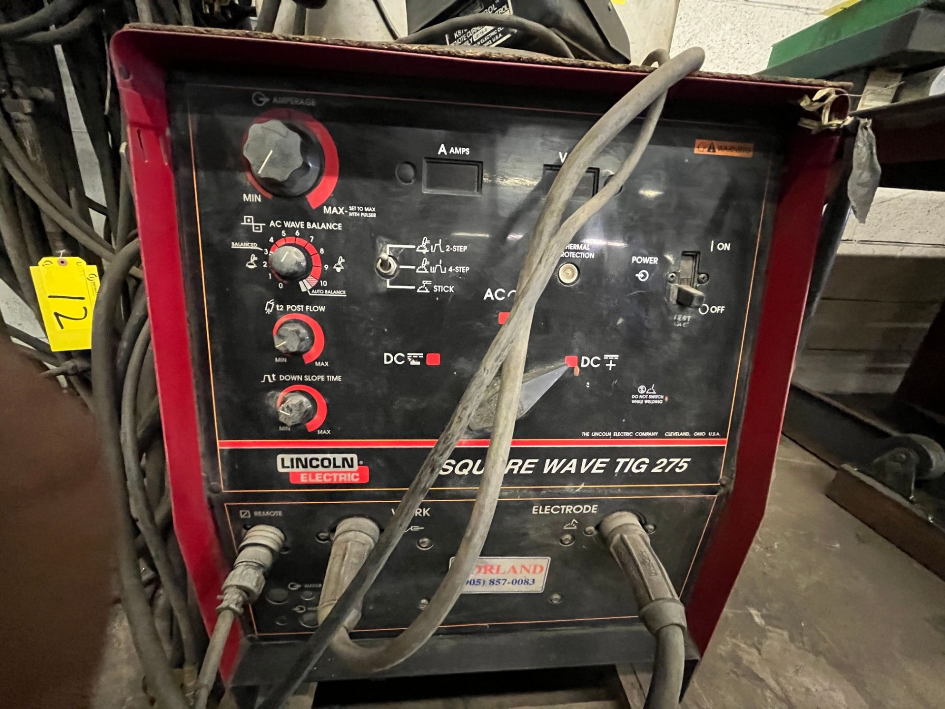 LINCOLN ELECTRIC SQUARE WAVE TIG 275 WELDER W/ AIRCO COOLING UNIT, CABLES, ETC. (NO TANKS) - Image 3 of 5