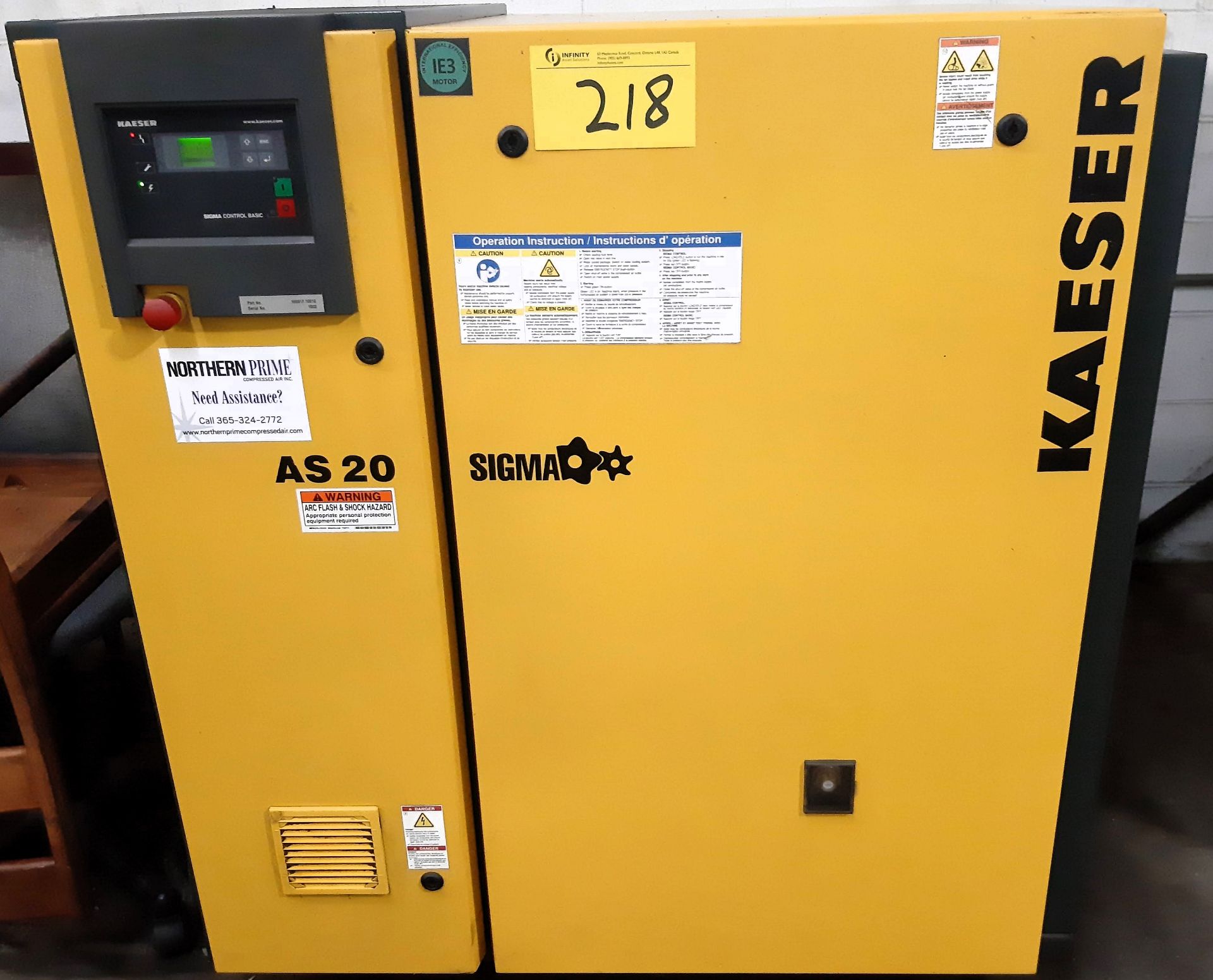 2012 KAESER AS 20 ROTARY SCREW AIR COMPRESSOR, 20HP, S/N 1003 (RIGGING FEE $325)