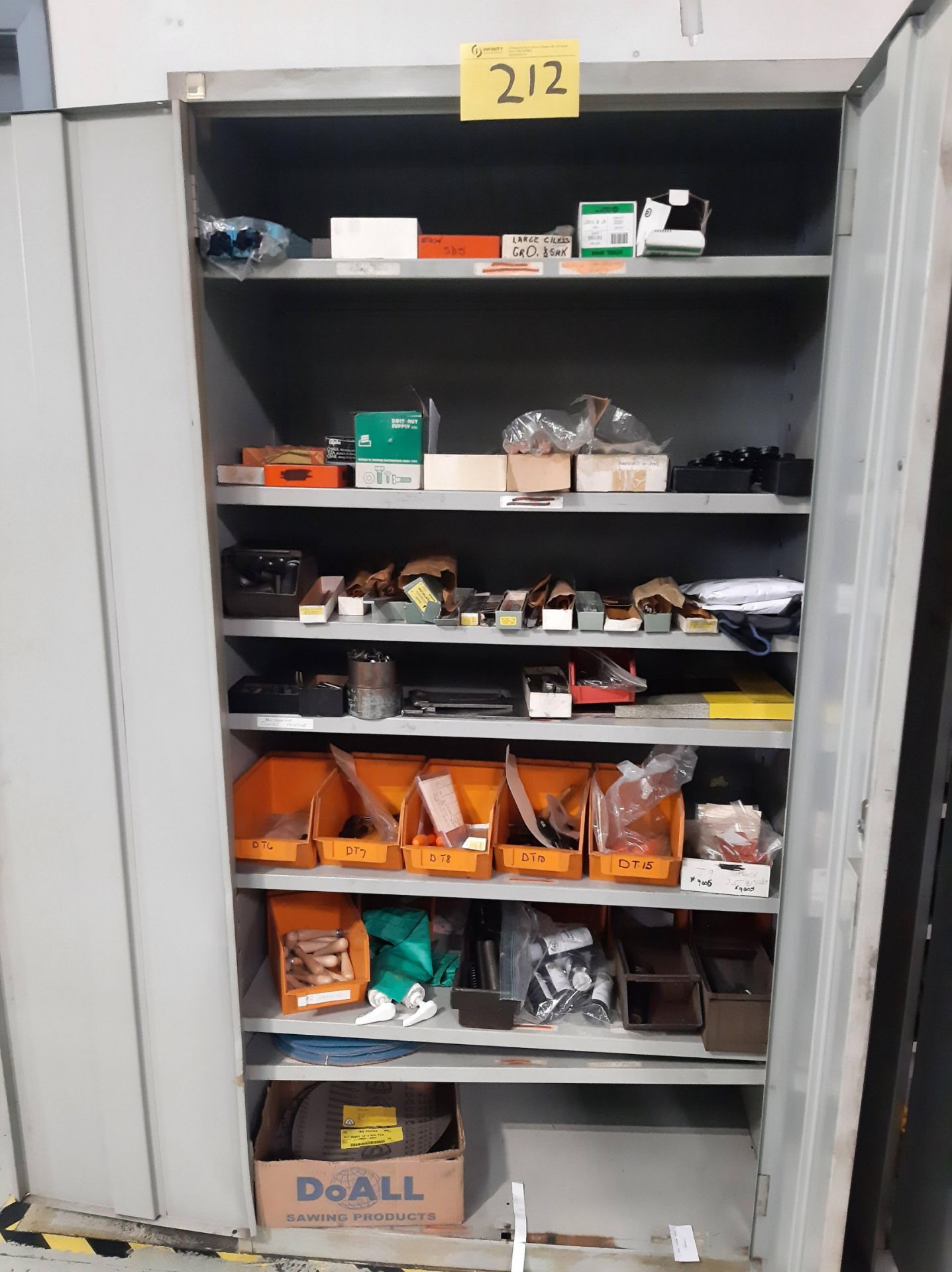 2-DOOR METAL CABINET W/ SHOP TOOLS AND SUPPLIES