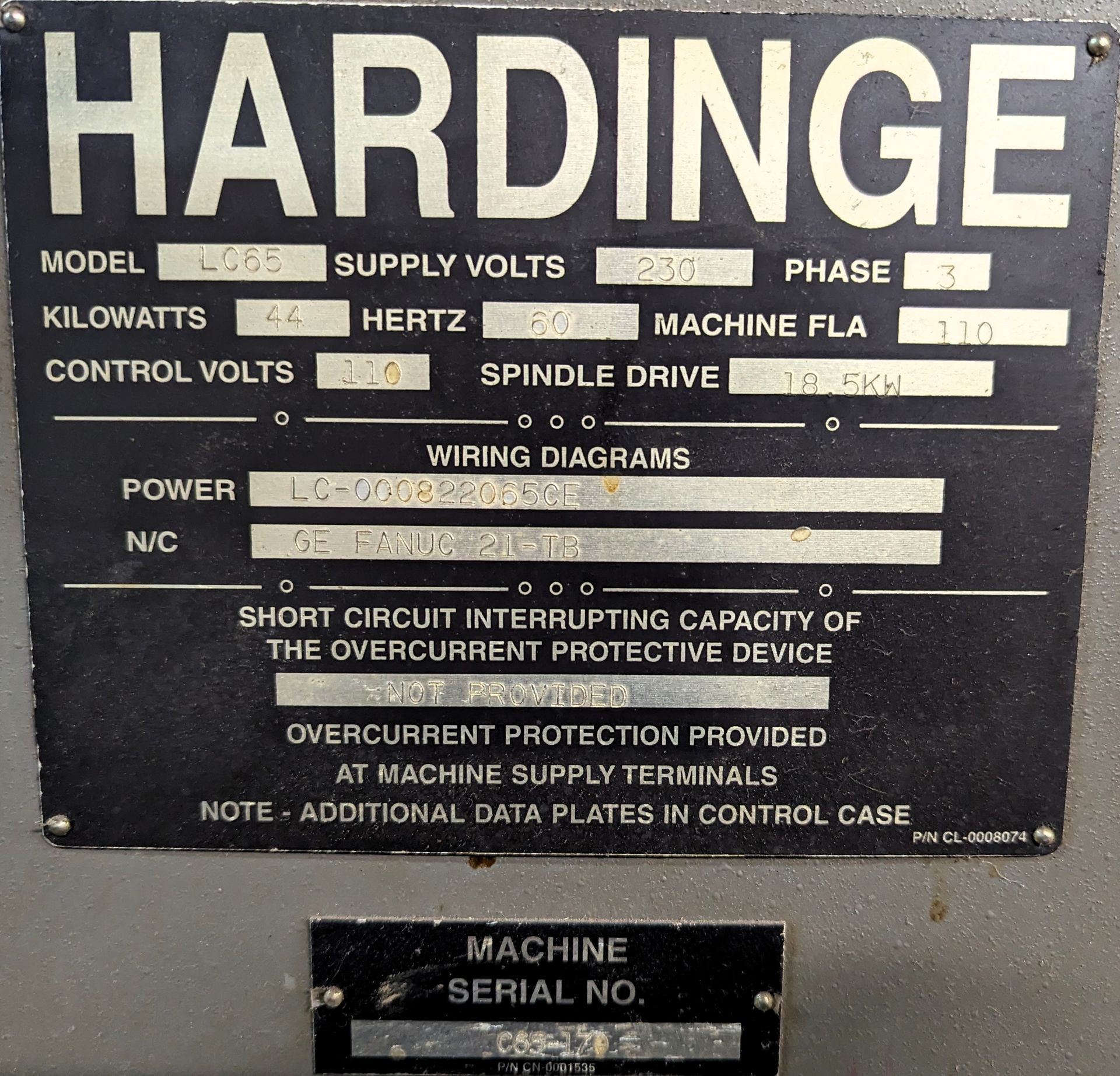 HARDINGE COBRA 65 CNC TURNING CENTER, MODEL LC65, 12-STATION TURRET, TAILSTOCK, 8” CHUCK, GE FANUC - Image 6 of 14