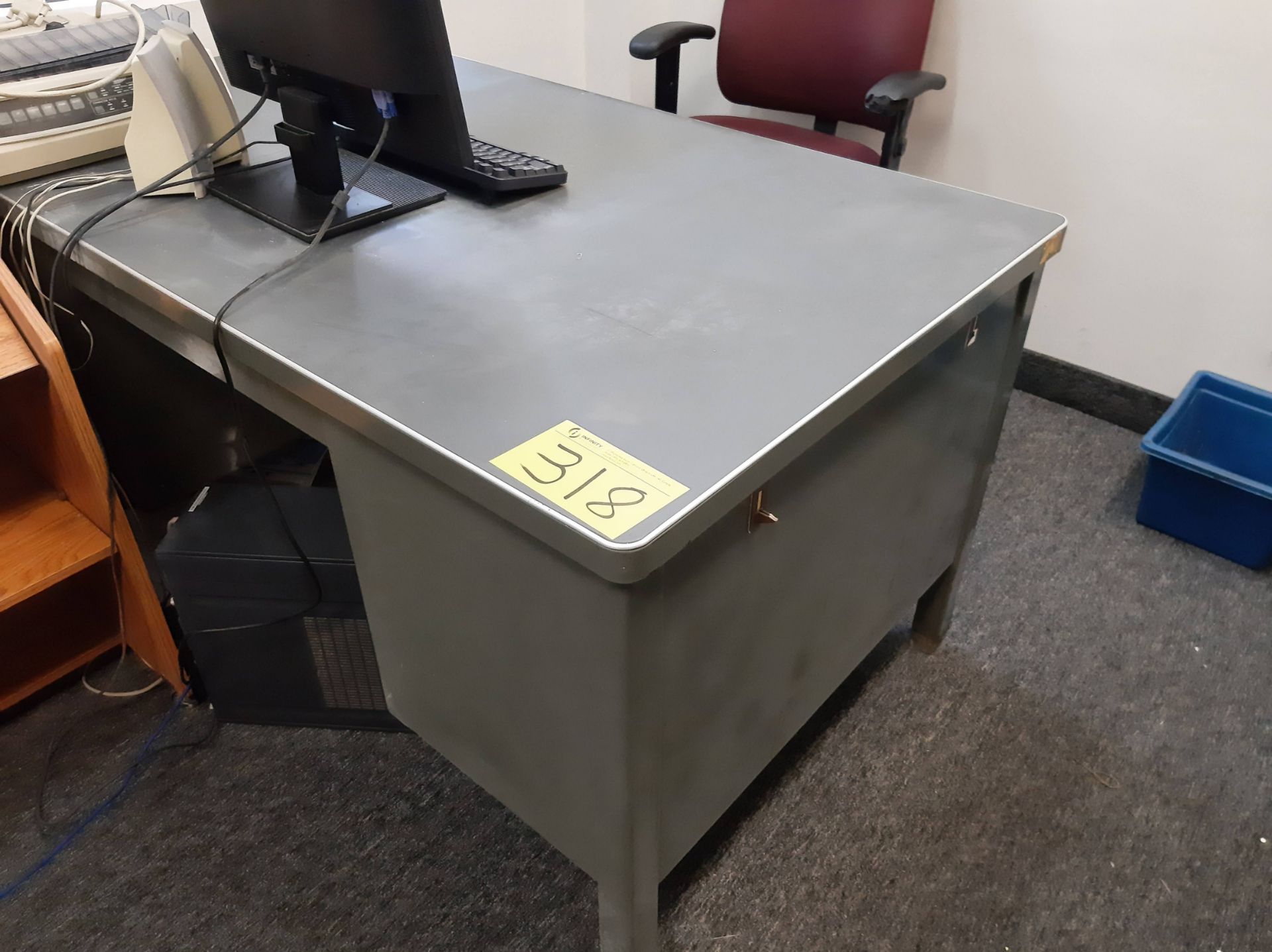 LOT OF (3) STEEL DESKS, BOOKCASE, CHAIR, FILE CABINET - Image 2 of 4