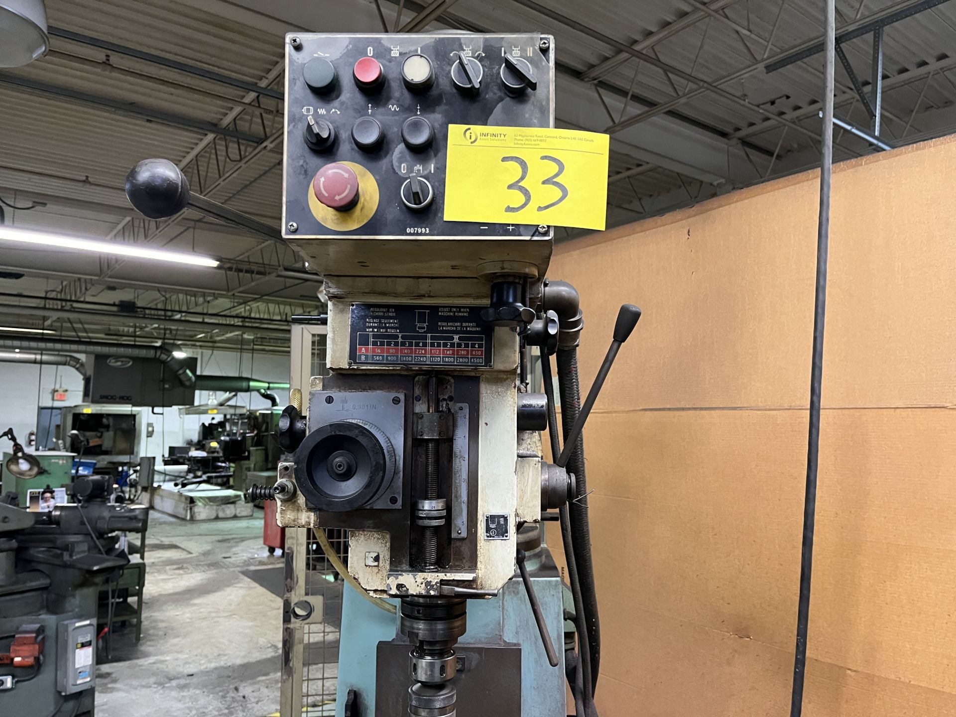 TOS FNK 25A VERTICAL MILLING MACHINE, 12” X 49” TABLE, SPEEDS TO 4,500 RPM (NO VISE OR ROTARY - Image 2 of 9