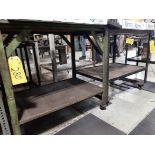 LOT OF (2) METAL 2-LEVEL CARTS, PORTABLE TABLE