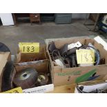 LOT OF SANDING BELTS, WIRE WHEELS, ETC.