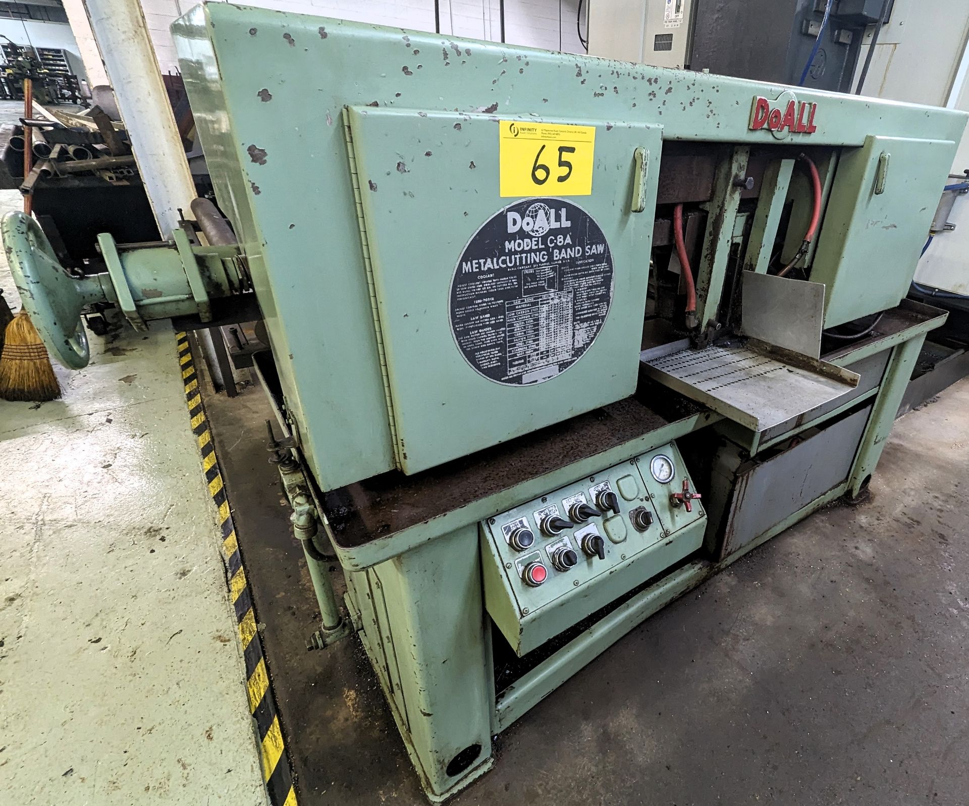 DOALL C-8A HORIZONTAL BANDSAW, APPROX. 8” X 12” CAP., CLAMPING, OUTFEED ROLLER CONVEYOR, S/N 224-