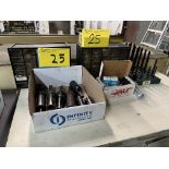 LOT OF CARBIDE CUTTING TOOLS, (2) PARTS CABINETS, MACHINE SCREWS, ETC.