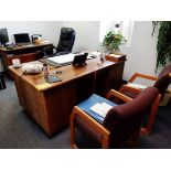 DESK, CREDENZA, (3) CHAIRS