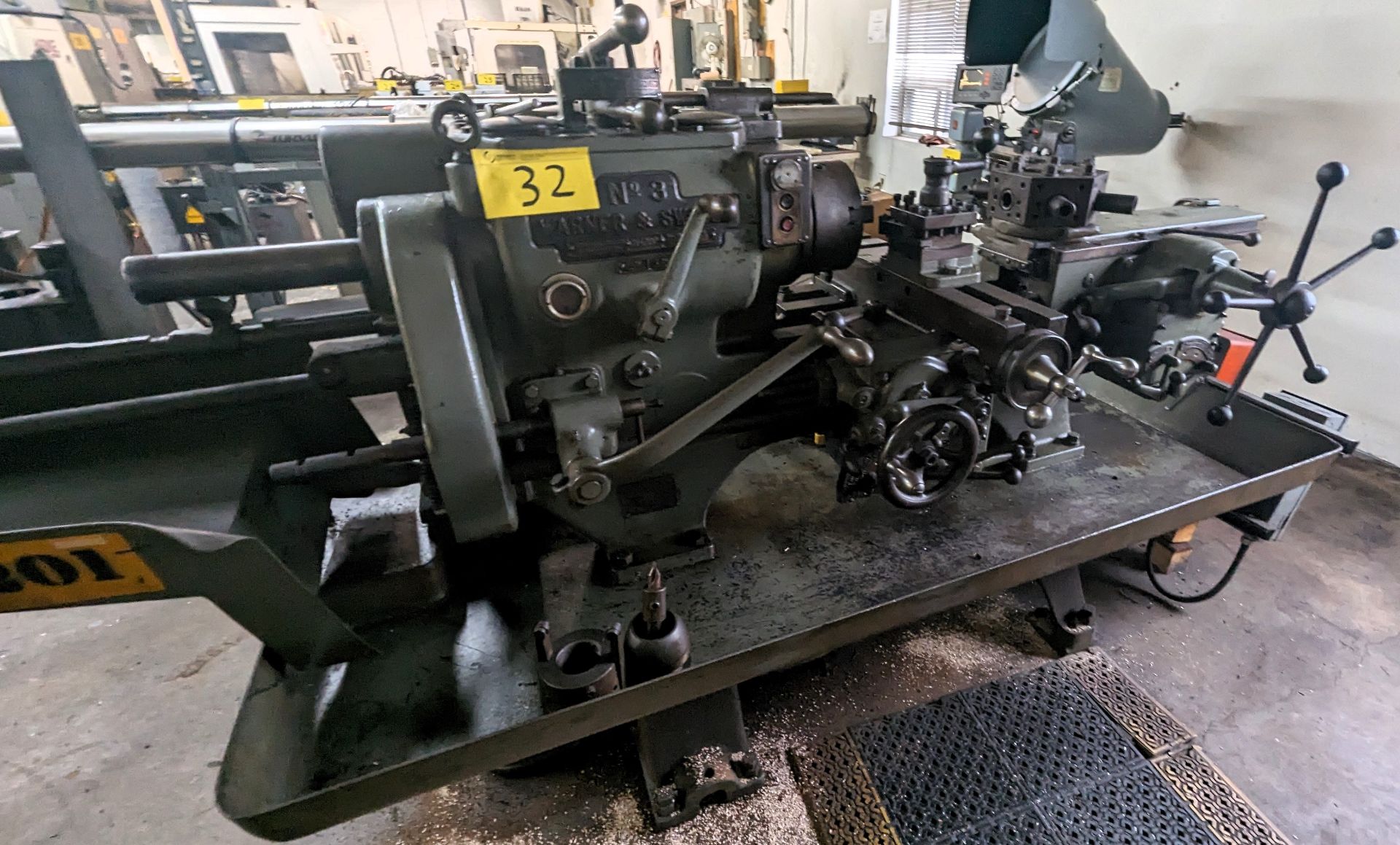 WARNEY SWASEY M-1200 TURRET LATHE, 8” 3-JAW CHUCK, 6-STATION TURRET, TOOL POST, PUSH BAR, S/N