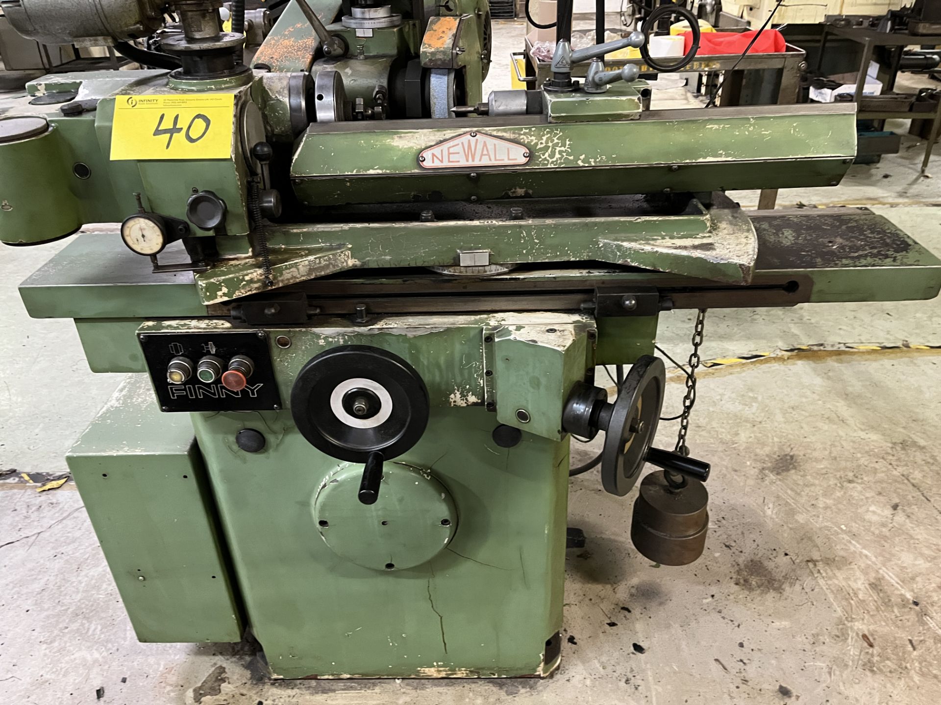 FINNEY NEWALL CYLINDRICAL GRINDER, MITUTOYO 2-AXIS DRO, DAYTON SCR CONTROL (RIGGING FEE $150)