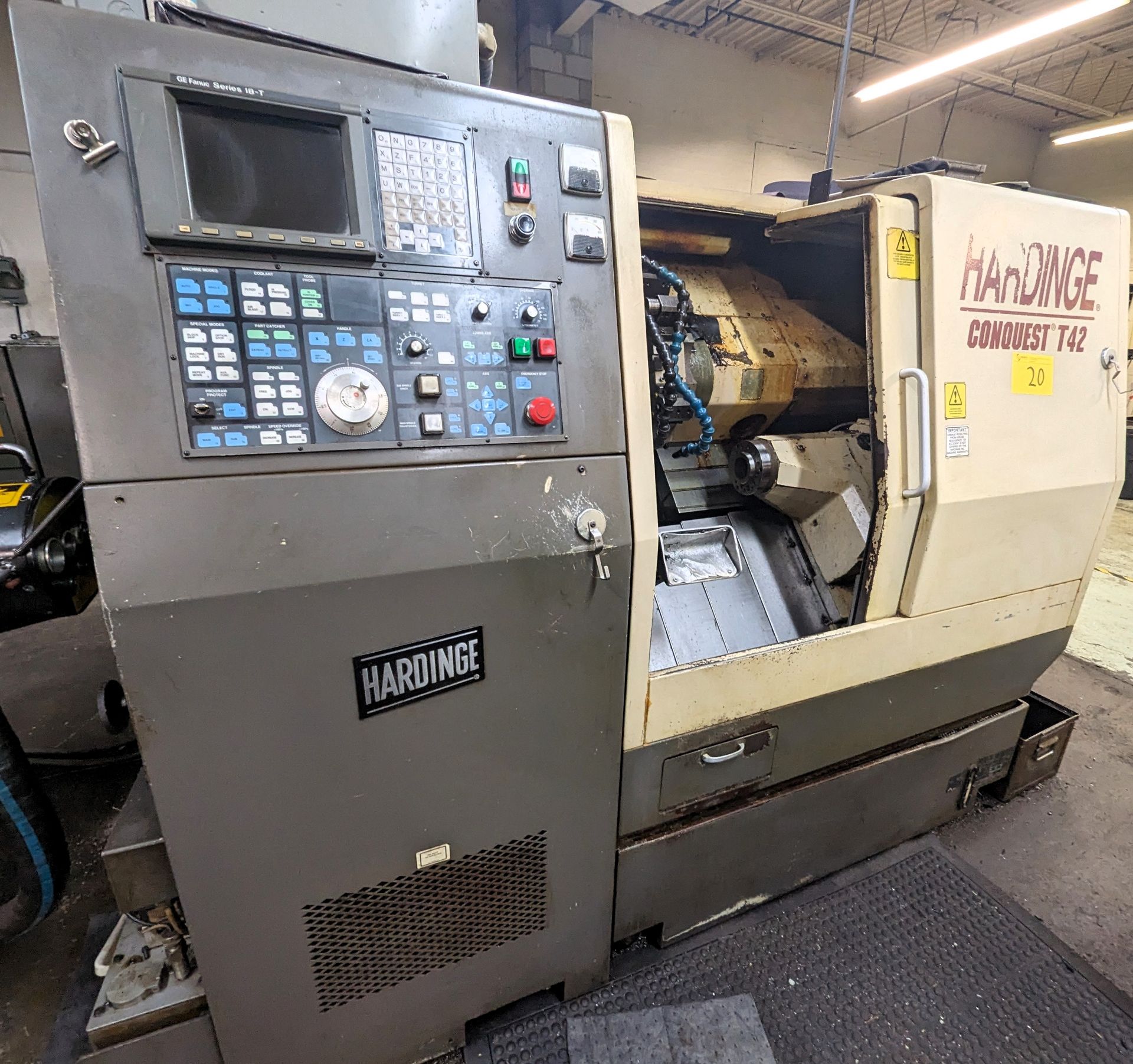 HARDINGE CONQUEST T42 CNC TURNING CENTER, MODEL SG-42, GE FANUC SERIES 18-T CNC CONTROL, COLLET - Bild 3 aus 19