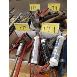 LOT OF (4) BOXES OF HAMMERS, MIXED HAND TOOLS, APPLICATOR GUNS