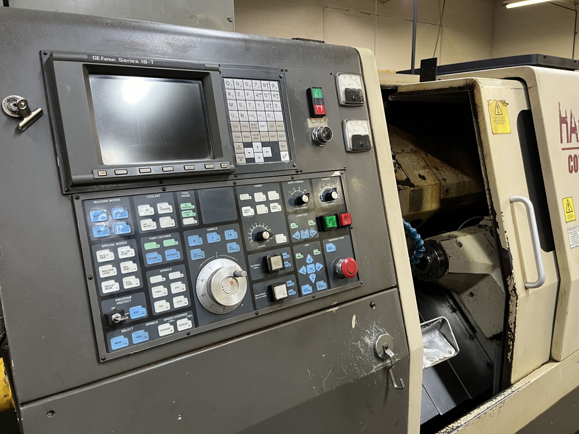 HARDINGE CONQUEST T42 CNC TURNING CENTER, MODEL SG-42, GE FANUC SERIES 18-T CNC CONTROL, COLLET - Image 10 of 19