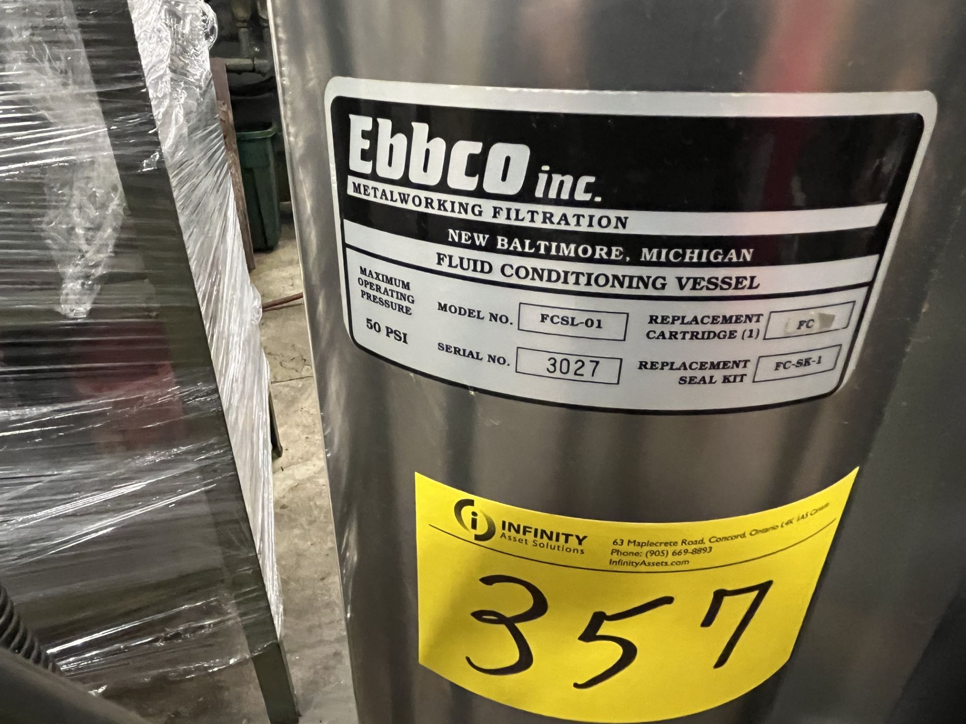 EBBCO INC. FCSL-01 FLUID CONDITIONING VESSEL, ETC. (LOCATED AT 1761 BISHOP STREET N, CAMBRIDGE, - Image 2 of 5