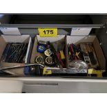 LOT OF PUNCHES, MEASURING TAPE, ELECTRICAL PLIERS, ATTACHMENTS, SAWS