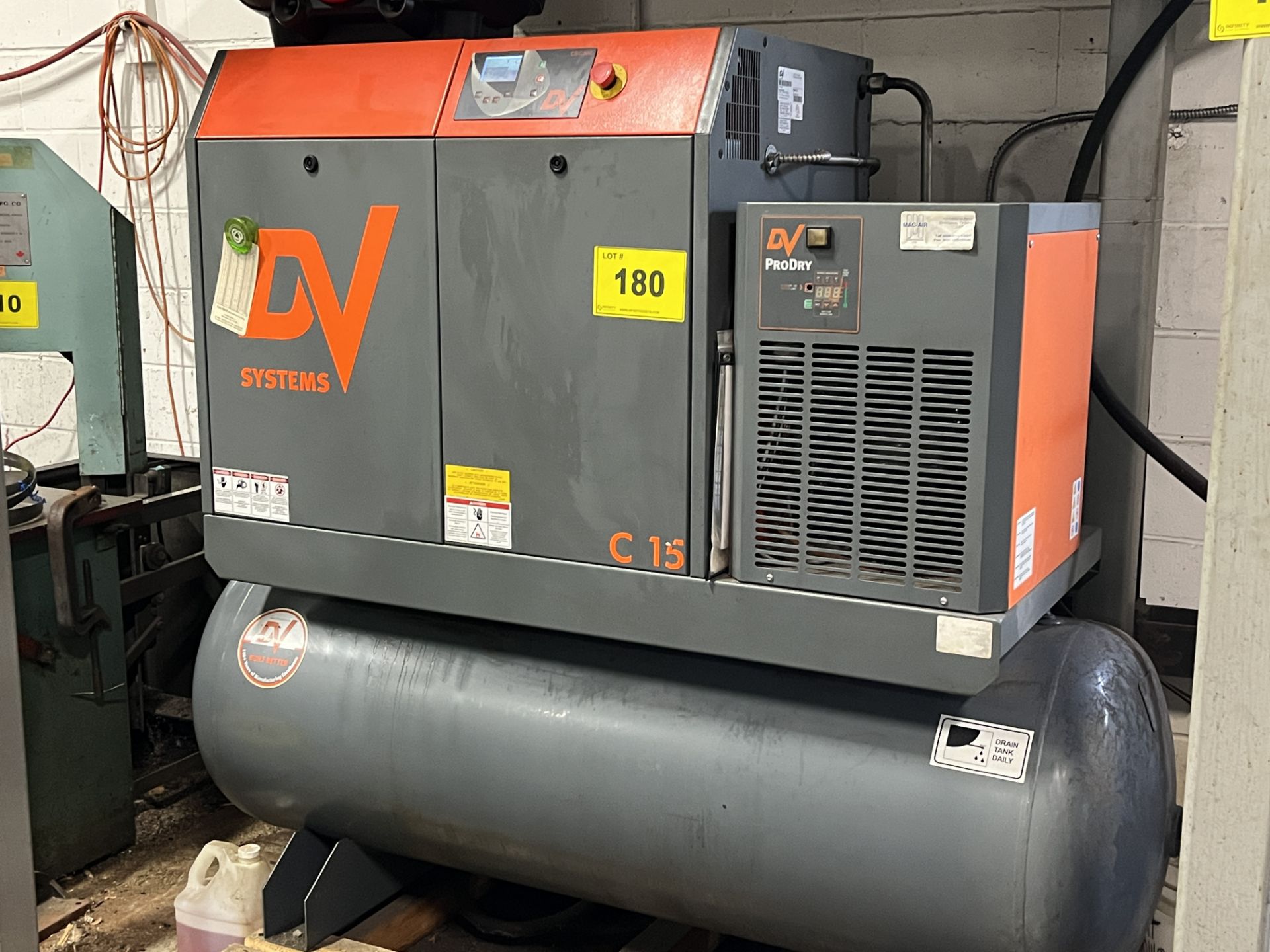 DV SYSTEMS C15TD AIR COMPRESSOR, 15HP, PRODUCT NUMBER S-002433, S/N 082733 W/ ASD60 AIR DRYER ( - Image 5 of 5