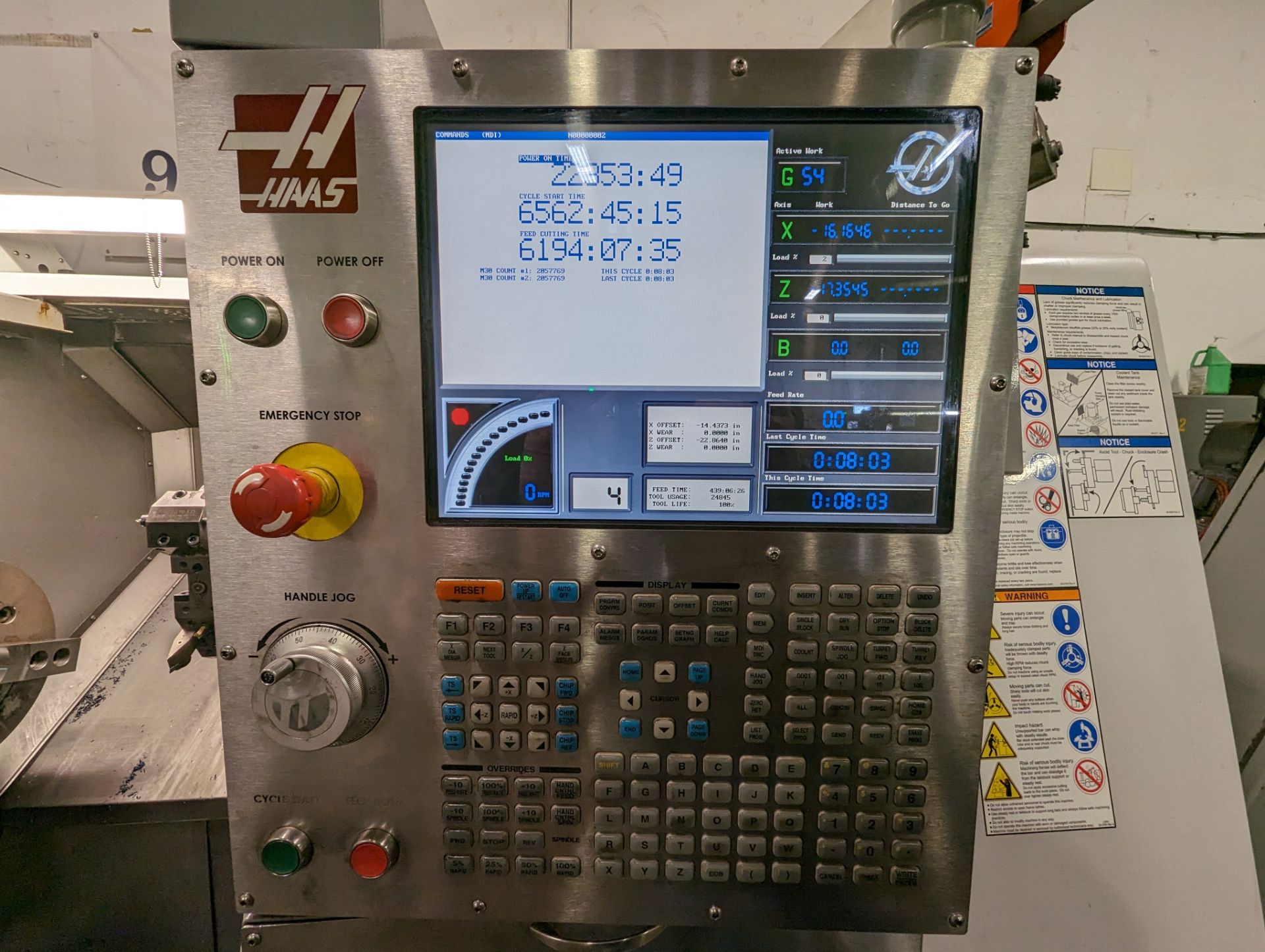 2008 HAAS SL-30TB CNC TURNING CENTER, CNC CONTROL, 15” CHUCK, BIG BORE, TAILSTOCK, TOOL SETTER, CHIP - Image 7 of 13