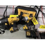 DEWALT IMPACT DRIVER, DRILL, CHARGER, (2) 20V BATTERIES AND CASE