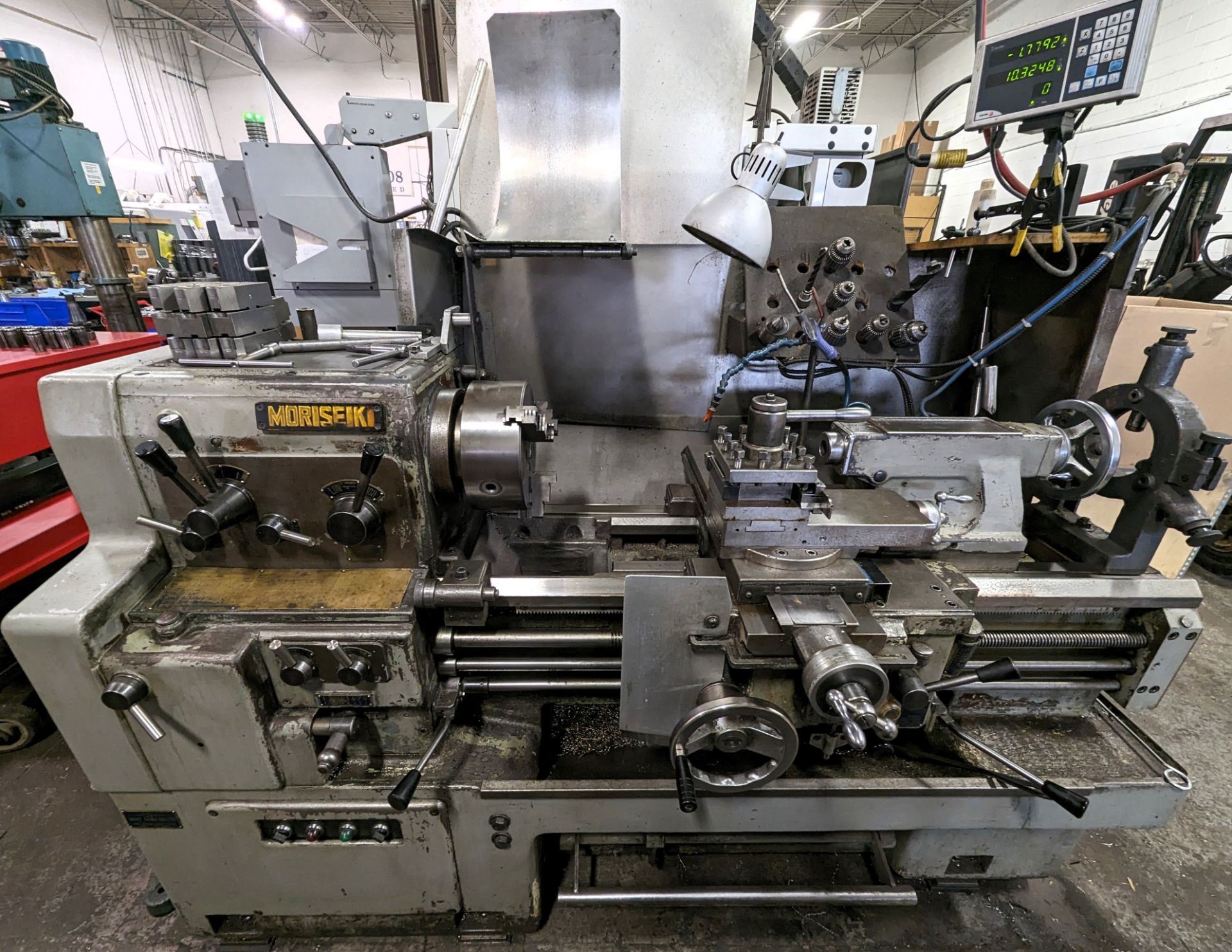 MORI SEIKI MS-850G LATHE, FAGOR 2-AXIS DRO, 10” 3-JAW CHUCK, 20” SWING, 50” BED, 2” BORE, TAILSTOCK, - Image 2 of 10