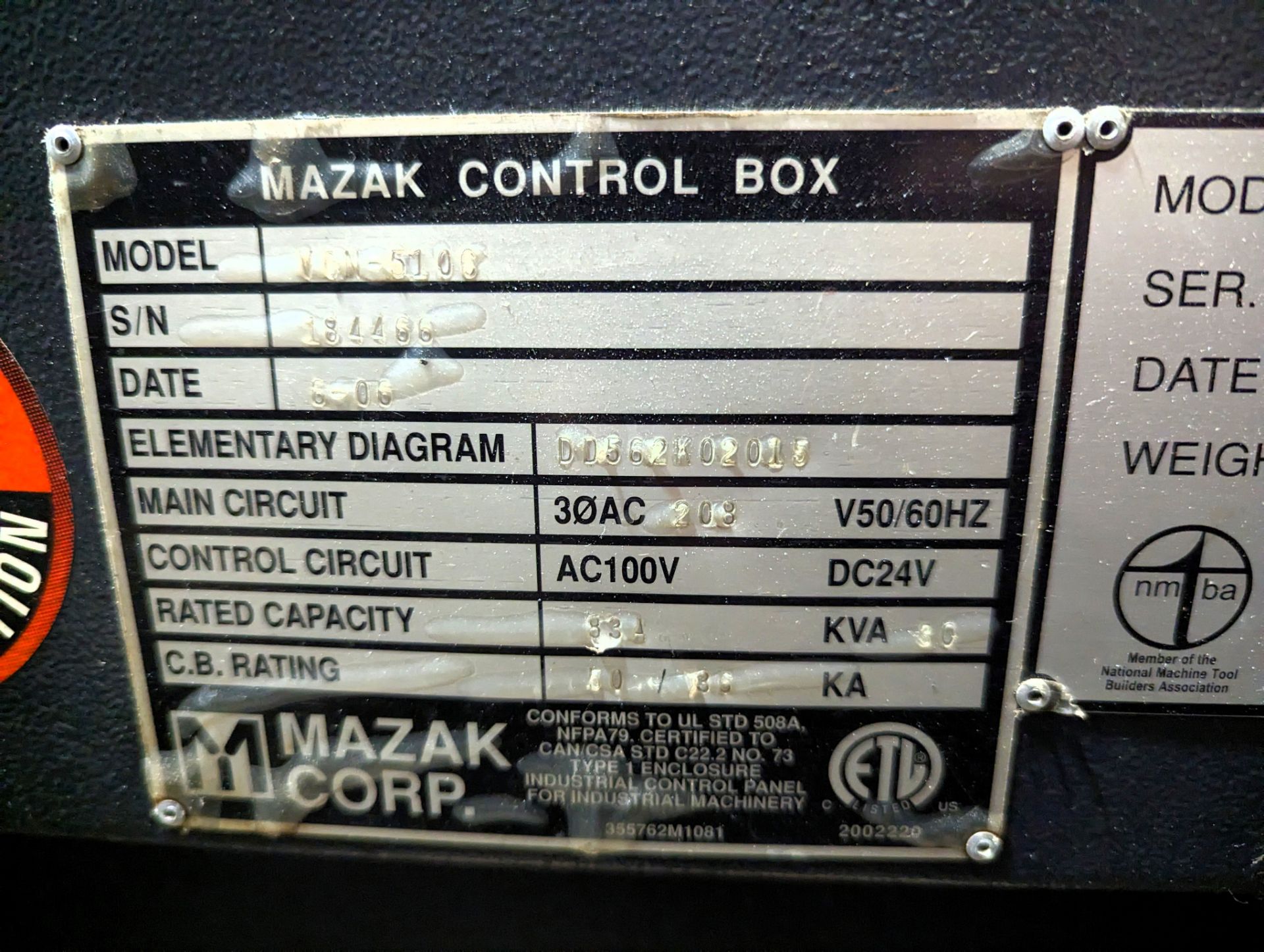 2006 MAZAK NEXUS 510C CNC VERTICAL MACHINING CENTER, MODEL VCN-510C, MAZATROL 640M NEXUS CNC - Image 17 of 18