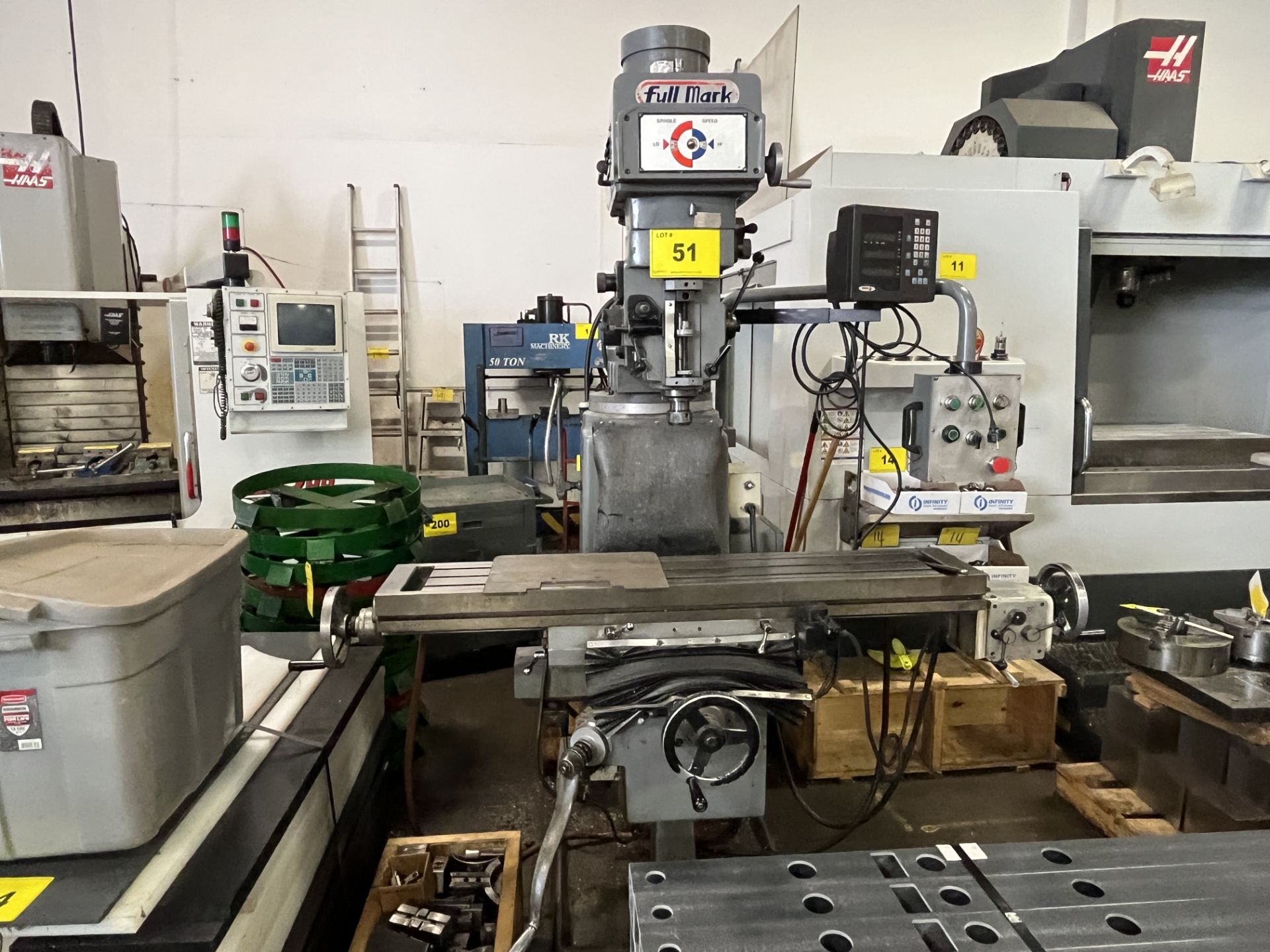 FULL MARK FM-18VS VERTICAL MILLING MACHINE, FAGOR 3-AXIS DRO, 40 TAPER, POWER X & Z FEEDS, 10” X 54” - Image 10 of 10