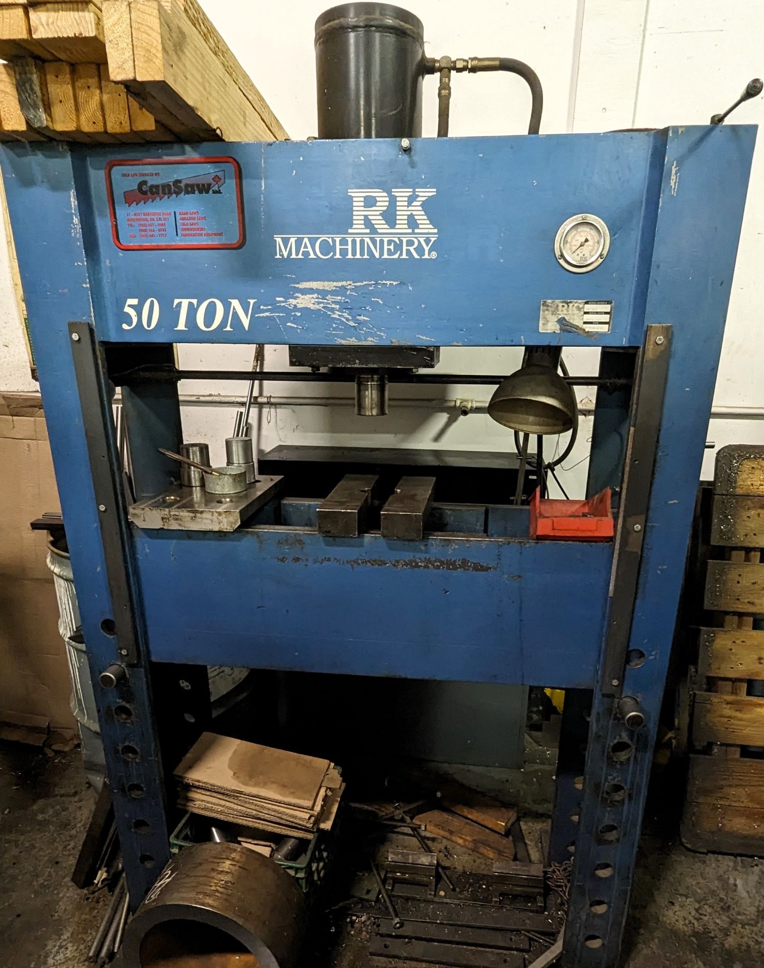 RK MACHINERY 50T-E/H SHOP PRESS, 50-TON CAP., TYPE MH-7-22-6-12, S/N 109721151T