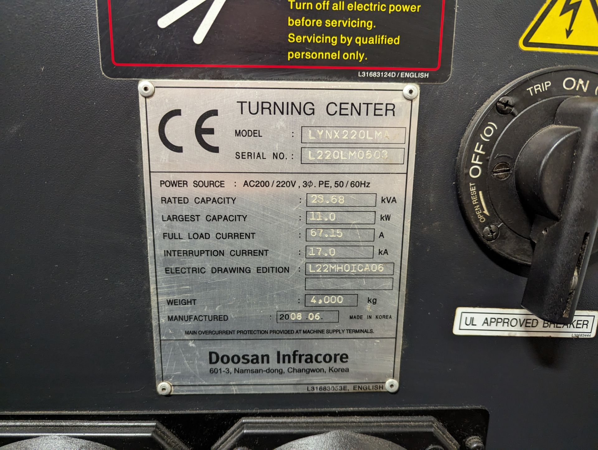 2008 DOOSAN LYNX 220LMA CNC TURNING CENTER, FANUC I SERIES CNC CONTROL, TURRET W/ LIVE TOOLING, 6” - Image 12 of 12