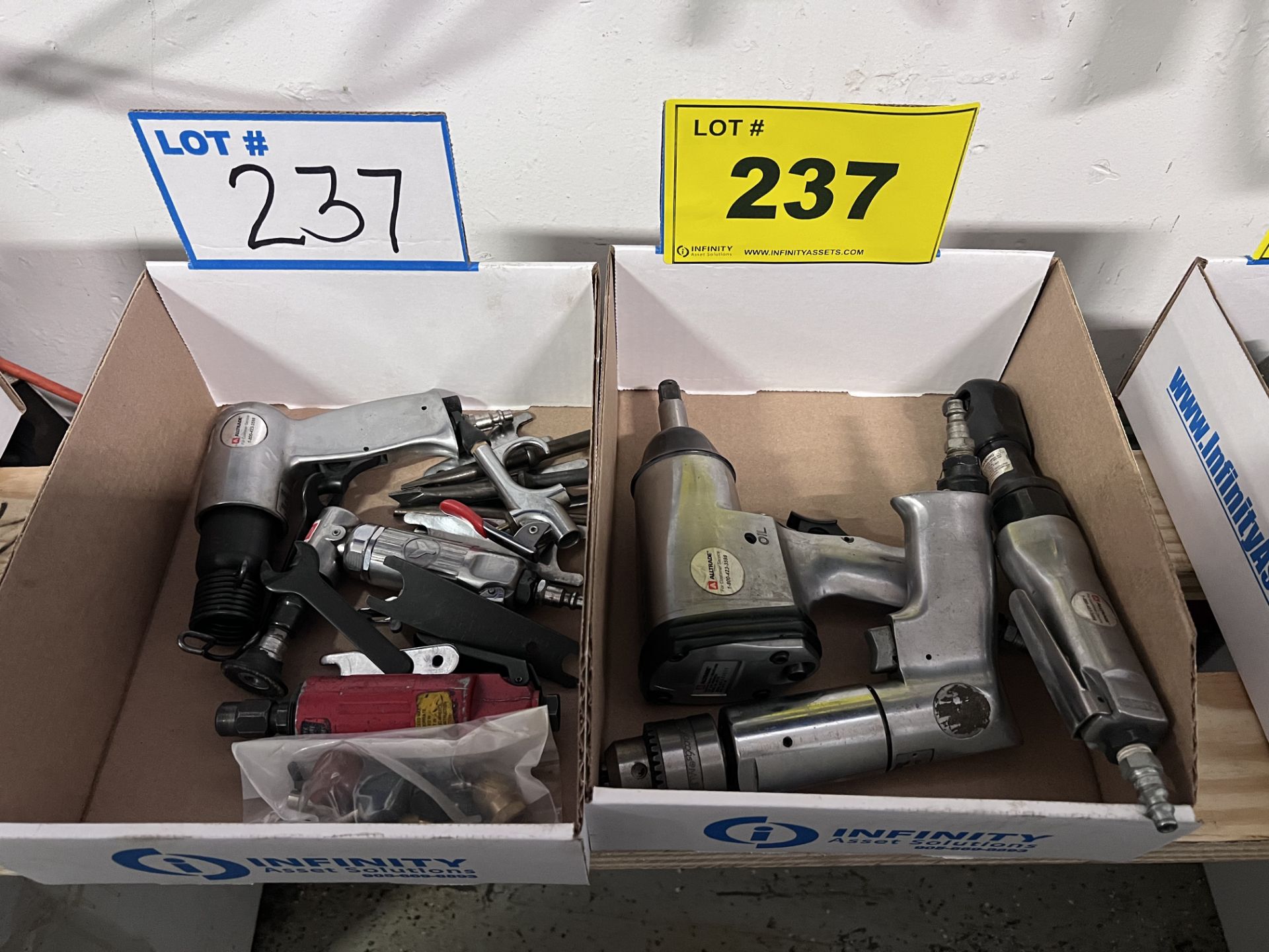 LOT OF PNEUMATIC IMPACT WRENCH, DRILL, RATCHET, CHISEL, ETC.