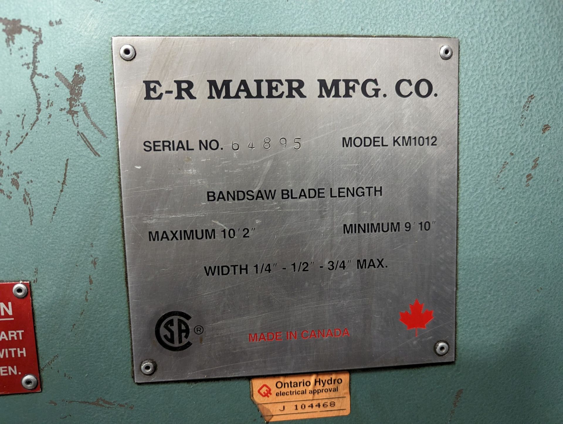 E-R MAIER KM1012 ROLL-IN SAW, S/N 64895 (RIGGING FEE $250) - Bild 3 aus 4