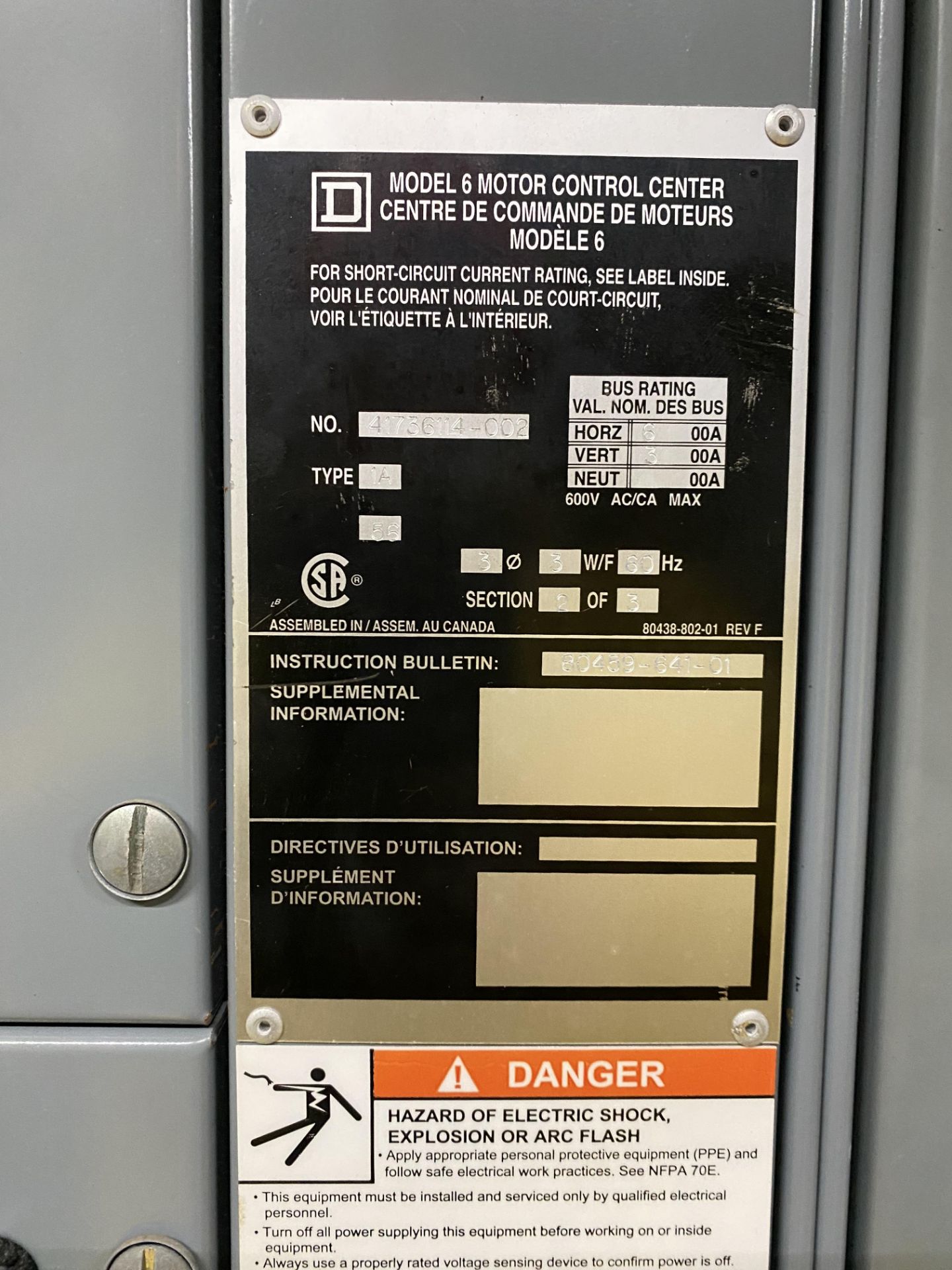 SQUARE D MODEL 6 LOW VOLTAGE MOTOR CONTROL CENTER, (3) BANKS, APPROX. (15) BREAKERS (WIRE TO BE - Image 7 of 10